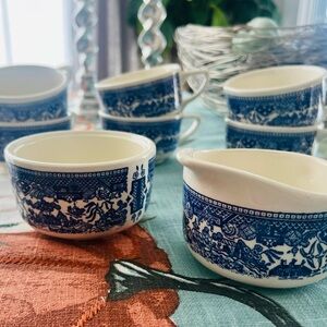 Vintage Blue Willow USA Ironstone Cups Creamer & Sugar Bowl Set – 8 Pc.